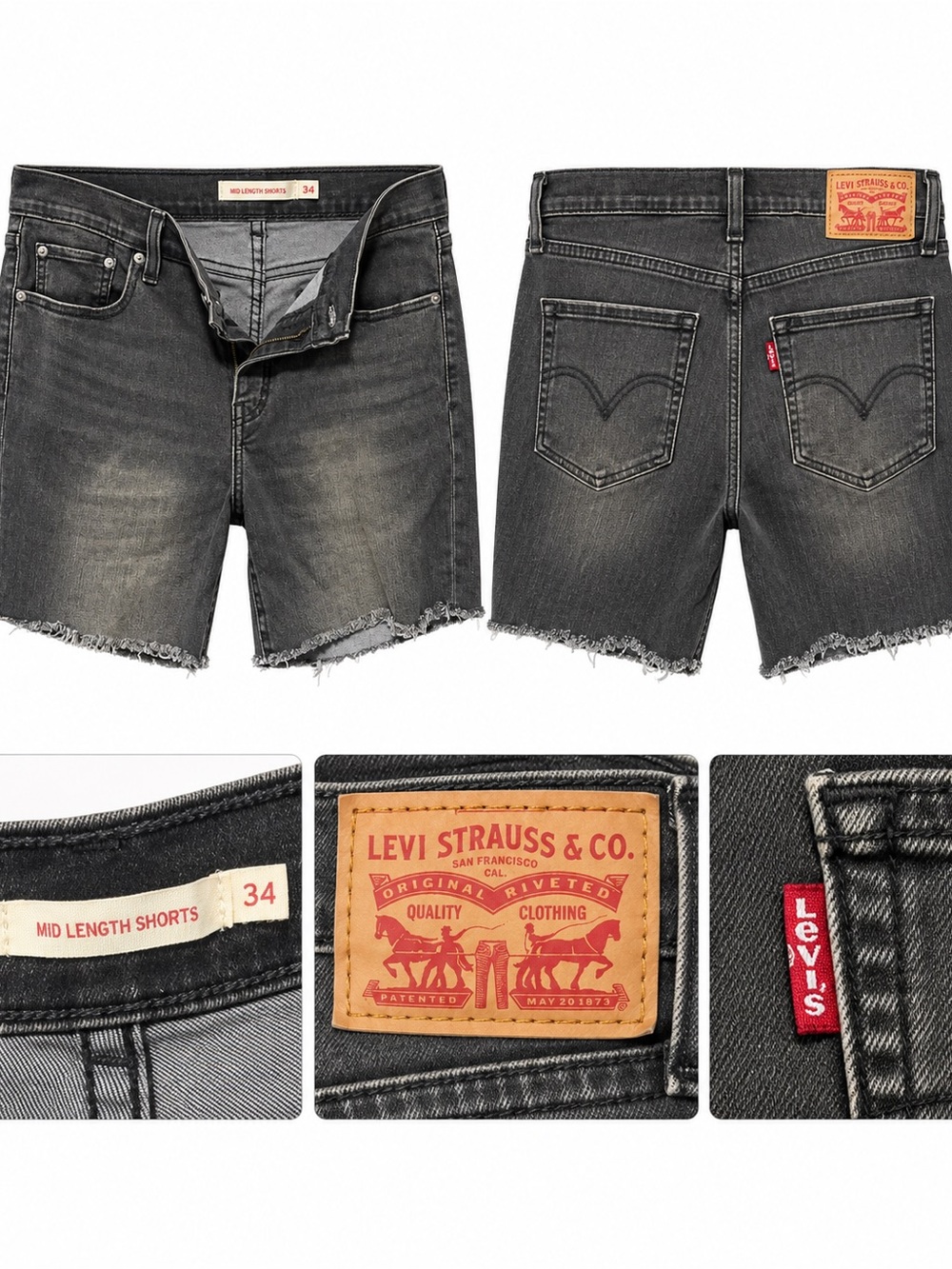 Levi's Black Faded Raw-Hem Denim Shorts